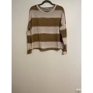 Entro Womens Striped Long Sleeve Sweater Top Brown & Beige Large Casual Comfy
